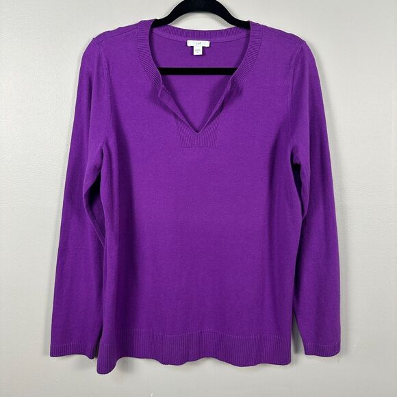 J. Jill Womens Medium V-Neck Pullover Knit Sweater Purple Warm Winter - Picture 1 of 4